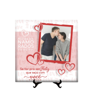 Azulejo Dia dos namorados se for pra ser feliz - foto personalizada - 20x20 cm