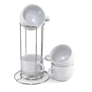 Kit 4 xícaras de café com suporte metal personalizado 180ml